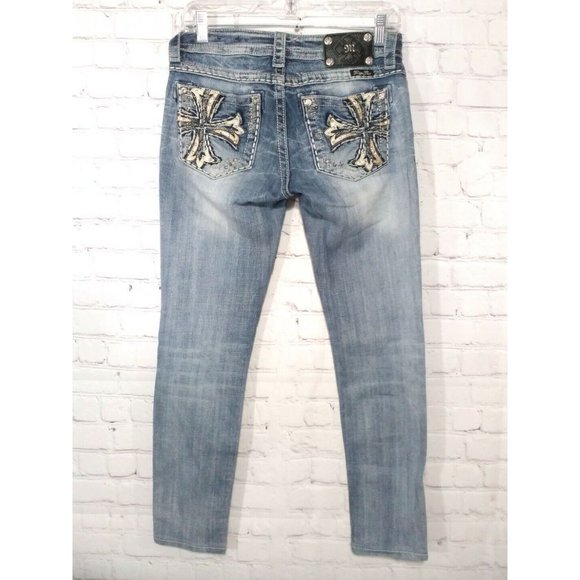Miss Me Jeans Womens Size 27 JE80435L Skinny Rhinestone Stretch Cross 28x29 - Picture 2 of 6